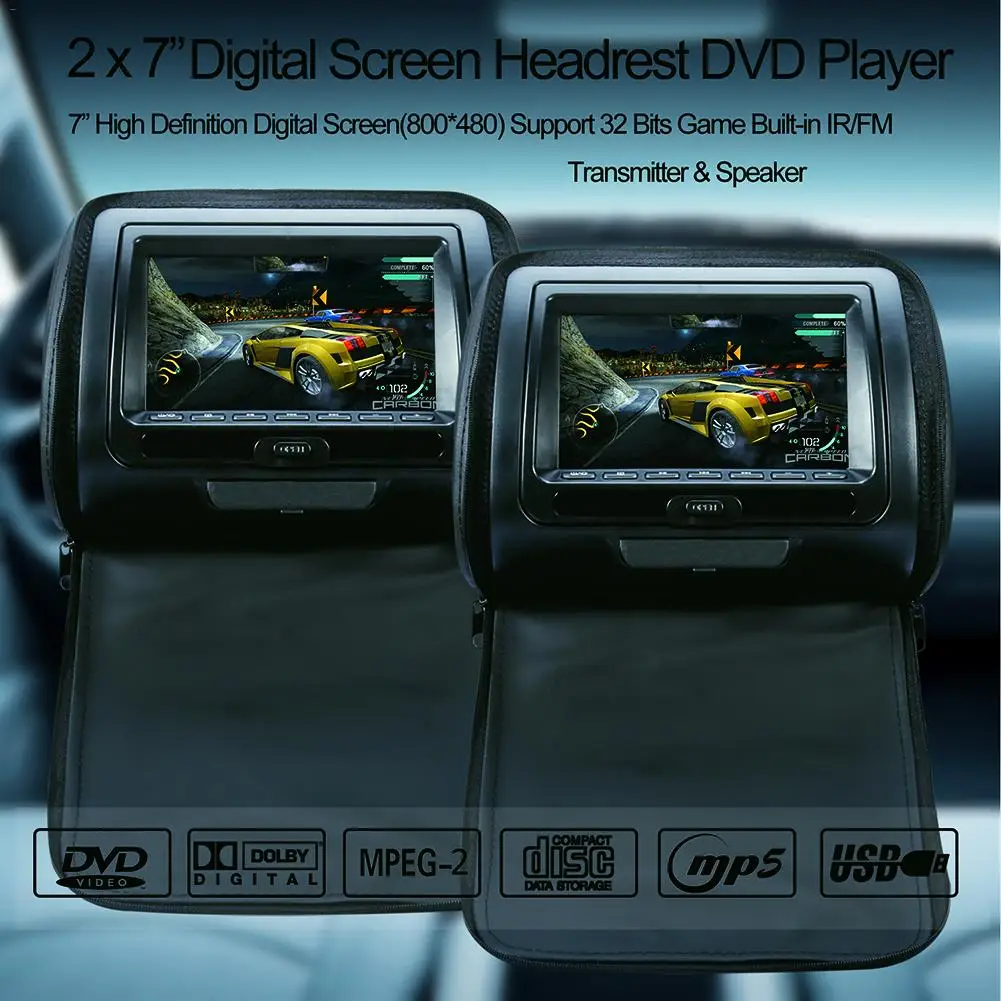 Универсальный 7 дюймов Автомобильный подголовник монитор DVD HD дисплей Автомобильный DVD MP5 плеер USB ЖК-экран Автомобильная Подушка подголовник монитор Горячая Распродажа