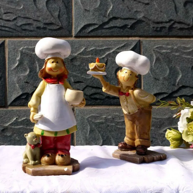 2 Pieces/set Chef Figurines Home decor Ornament Resin Crafts Restaurant Kitchen Decorative ElimElim | Дом и сад