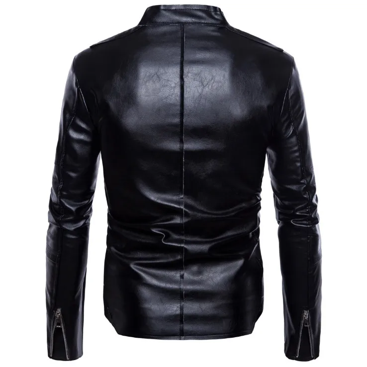Мужская кожаная куртка бомбер из ПУ кожи с воротником стойкой|leather jacket men|motorcycle