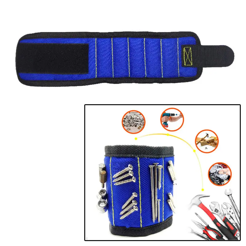 5 magnets Blue Urijk магнитный браслет для хранения, набор инструментов, магнитный Набор, портативный инструмент, 3/5 магнитов, винты, гвозди, сверла, электрик, сумка - Цвет: 5 magnets Blue