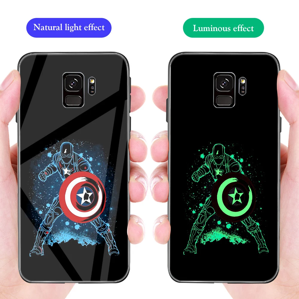 Чехол для телефона ciciber для samsung Galaxy S10 S9 S8 S7 Note 10 9 8 Plus S10e S10+ Edge Марвел Капитан Америк светящееся закаленное стекло