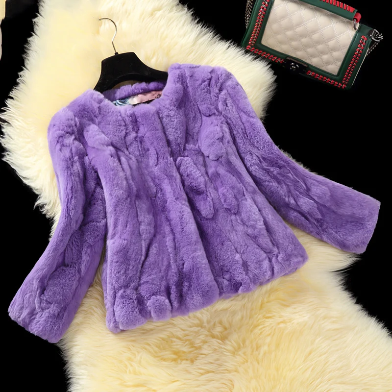 

Plus size M - 6XL natural rex rabbit fur jackets women O neck 9/10 sleeve thick warm winter real fur coats 2019 autumn winter