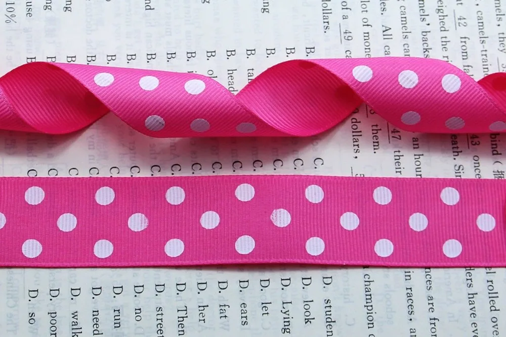 Бесплатная доставка 1 &quot(25 мм) Grosgrain лента в горошек печатная Мэй красная DIY