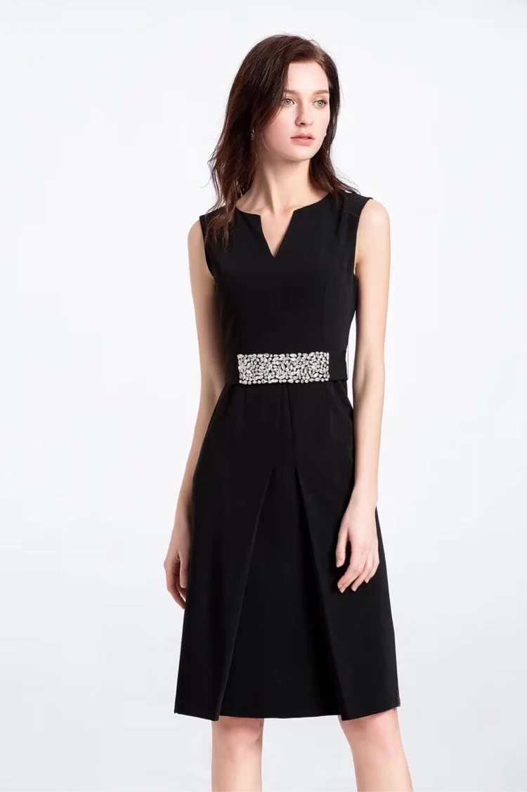 Vestidos De Festa, летнее модное офисное платье для женщин, с v-образным вырезом, с кристаллами, с бисером, без рукавов, облегающее платье-карандаш, тонкая одежда для вечеринок