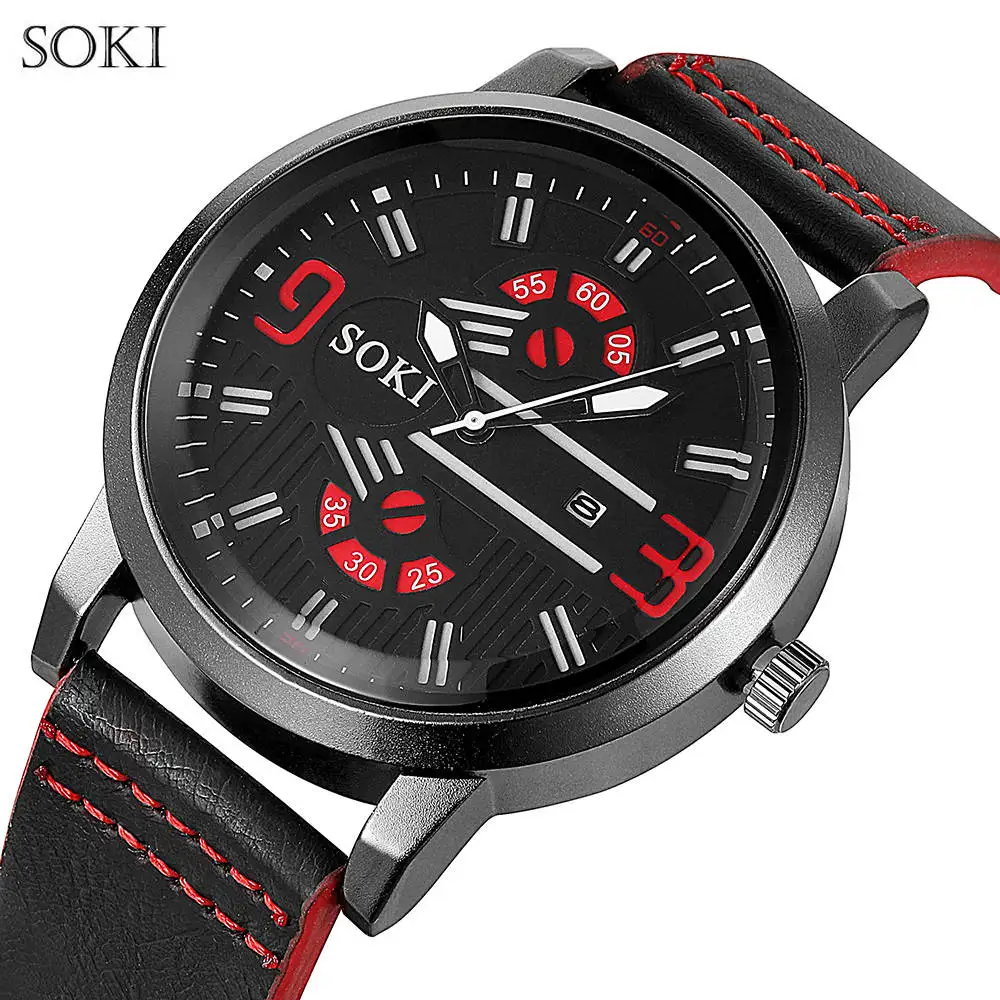 SOKI новые модные мужские часы Curren брендовые роскошные кожаные кварцевые