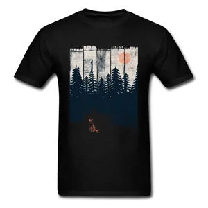Футболка из 100% хлопка футболка с изображением лисы в дикой природе мужская футболка с принтом черные Семейные футболки с короткими рукавами и круглым воротником, винтажный Топ, одежда