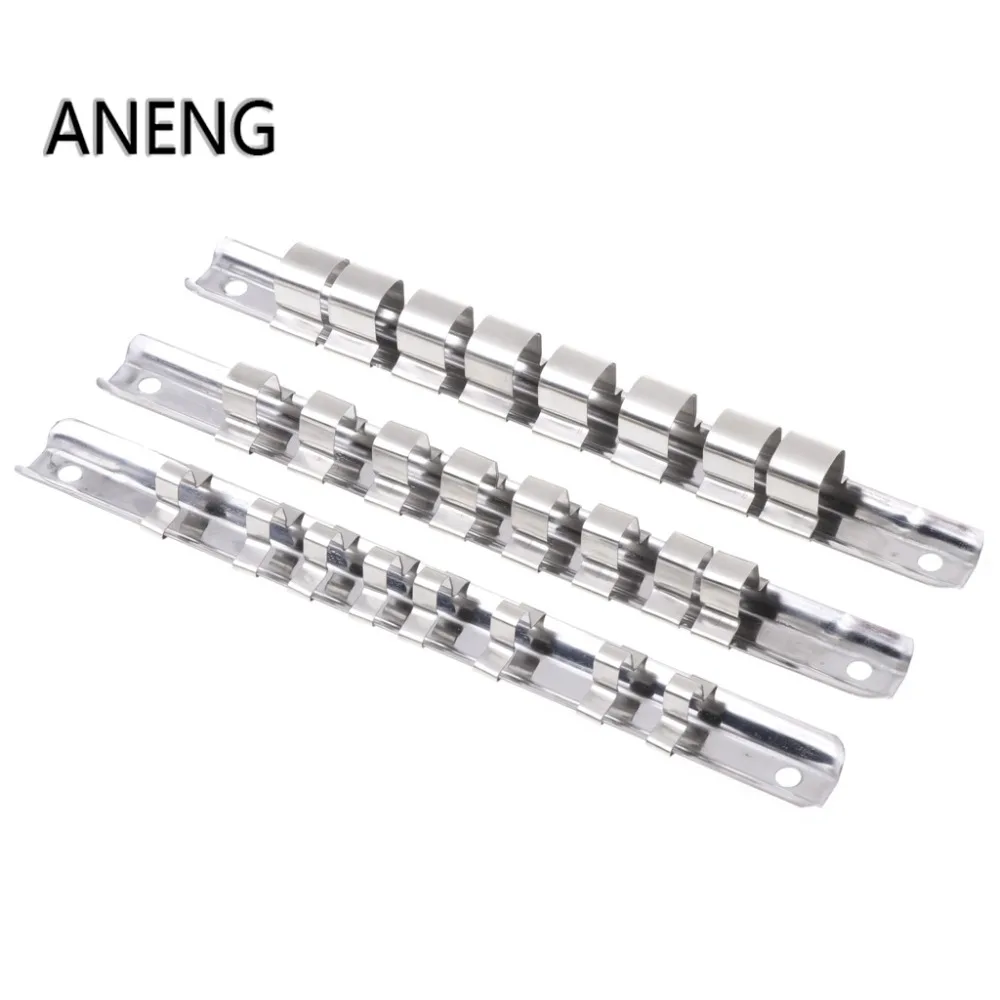 

ANENG Socket Rack Holder 1/4" 3/8" 1/2" with 16 Clips On Rail Tool Organizer Storage
