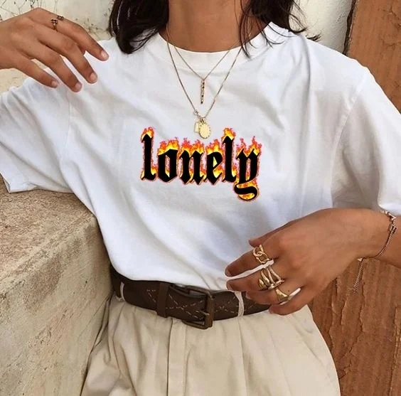 HAHAYULE футболка унисекс Lonely Flame 90s хипстер гранж графический Tee Tumblr Модный Милый Белый Топ
