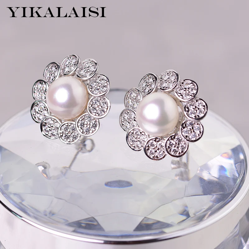 

YIKALAISI 925 Sterling Silver Natural Freshwater Pearl Earrings Jewelry For Women 9-10mm Pearl size white purple pink black