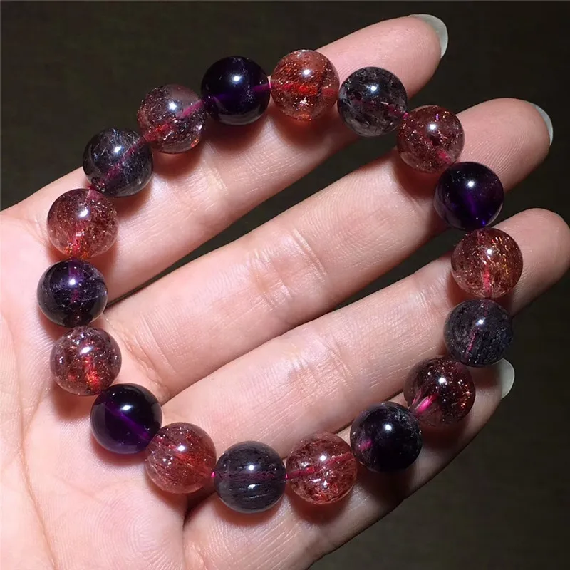 11 мм натуральный супер 7 Мелодия фиолетовый волос Rutilated Кварцевый браслет для