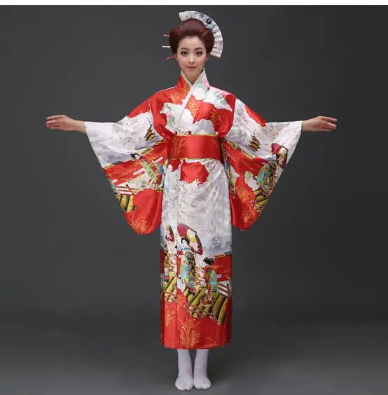 Горячая Распродажа модное женское кимоно юката Haori с Obi в японском стиле вечернее платье азиатская Одежда Цветок Один размер - Цвет: Красный