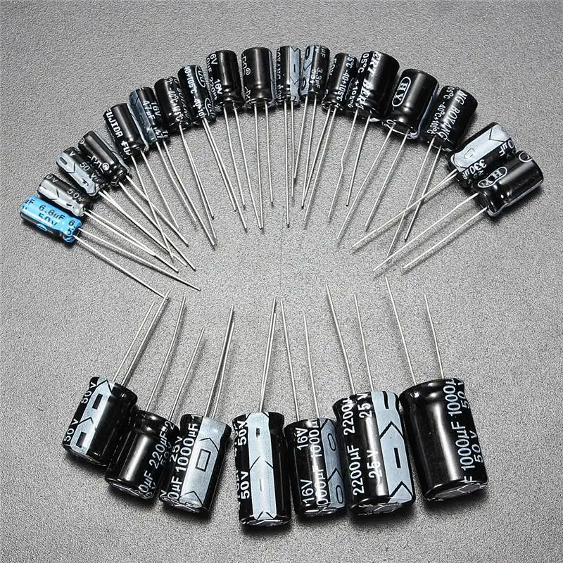 125pcs 1uF-2200uF 25V/50V 25Valuesx5Pcs Electrolytic Capacitors Assortment Kit Assorted Set | Электронные компоненты и