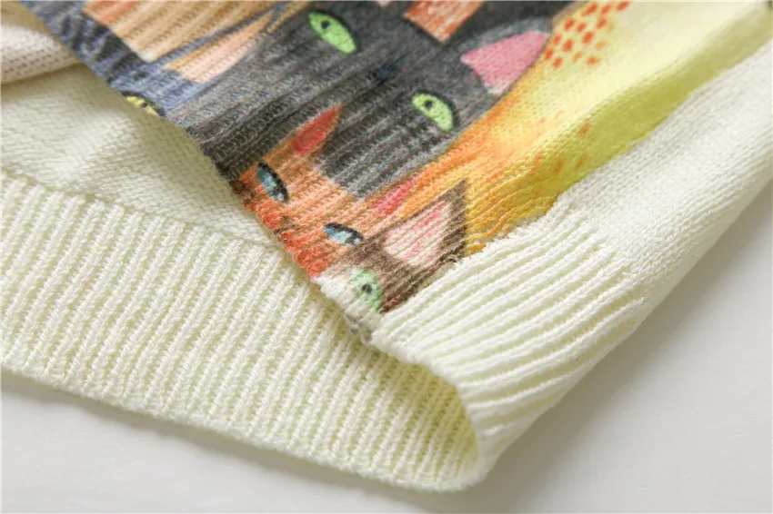 Новинка 2016 женские свитера с рисунком котов длинными рукавами и круглым вырезом