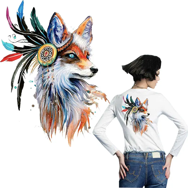 

feather fox ironing stickers patches for clothing iron on transfer for T-shirt hoodie jean animal pattern diy patch parches ropa