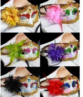 10pcslot sexy women hallowmas venetian masquerade masks with flower feather dance party mask crafts p0009