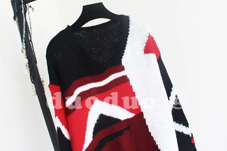 Spring New Arrival 2017 Women Casual Sweater Fashion Geometric V Neck Pullover Female Wool Batwing Sleeve Sexy Loose Top |