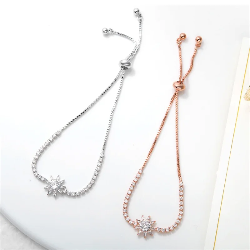 V.YA Newest Flower Zircon Bracelet For Women Rose Gold Crystal Bead Bangles Adjustable Female Gift | Украшения и аксессуары