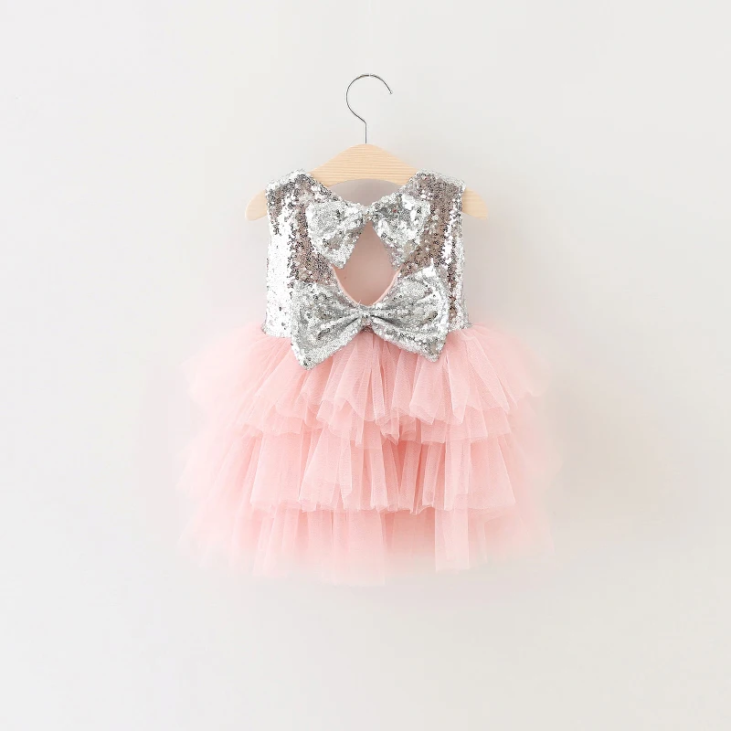 2018 chirstmas girl gold sequin red tulle dresses shinny princess flare birthday dress Puffy Mini Dresses With oversize Bows | Детская