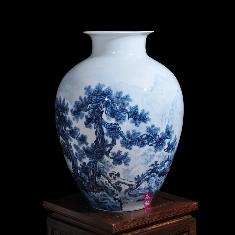 

Jingdezhen ceramic vase Wang Yunxi painted blue and white porcelain Shan style of modern living room decoration crafts