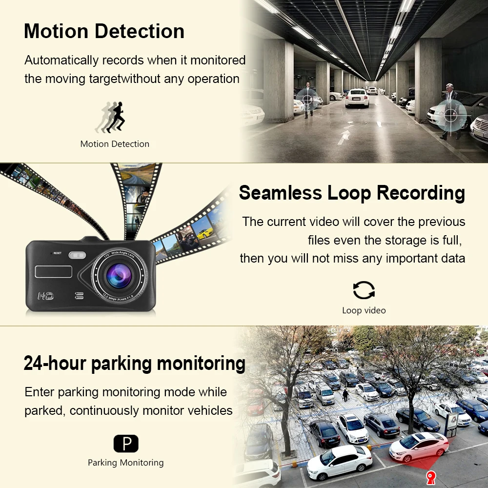Автомобильный видеорегистратор 4 &quotips Двойной объектив FHD 1080 P 170 градусов Dashboard