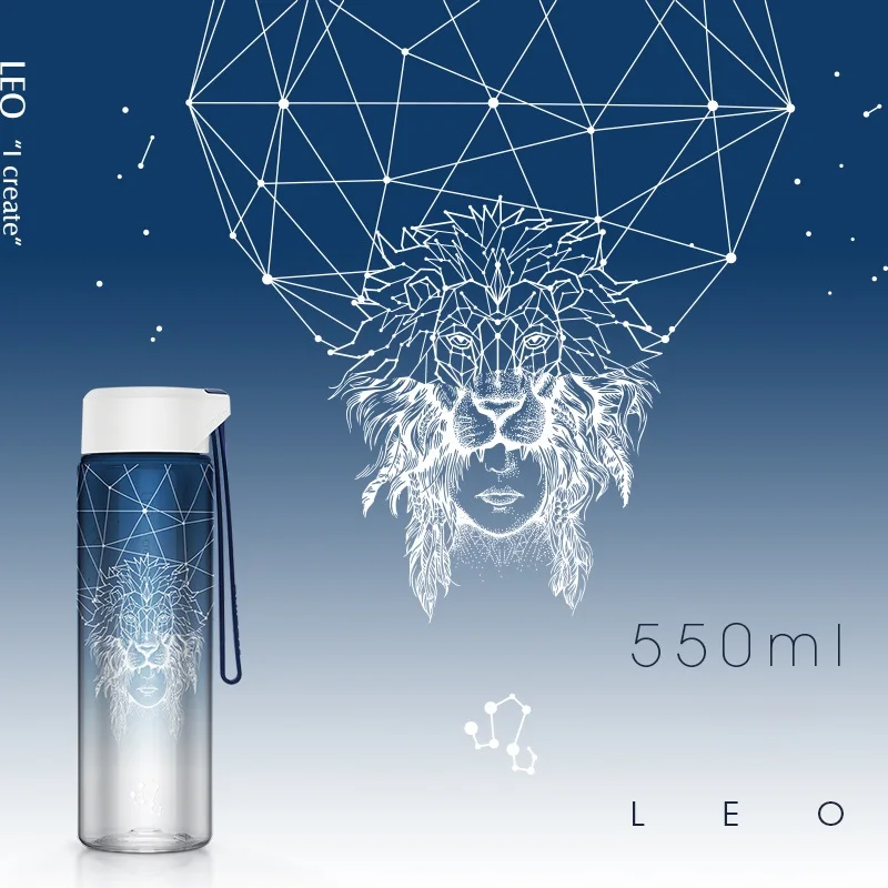 Leo Unibott 550 мл My Cute Crystal Kids пластиковая бутылка для воды Bpa бесплатно шейкер для протеина Спорт Зодиак открытый напиток Кемпинг Тур путешествия - Цвет: Leo