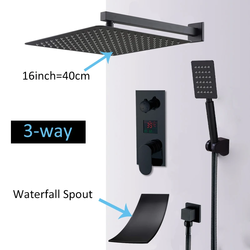 3-way 16in waterfall Quyanre настенное крепление Ванная комната дождь водопад Смесители для душа набор скрытый Хромированная Душевая система смеситель для ванны и душа кран - Цвет: 3-way 16in waterfall