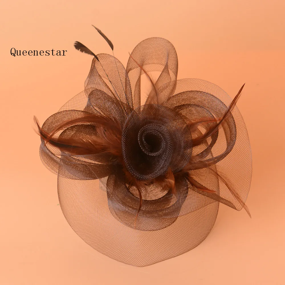 2017 Gauze Mesh Bridal Headdress Red Brown Grey Blue Flower Feather Wedding Hat Fascinator Hairpin Cocktail Party |