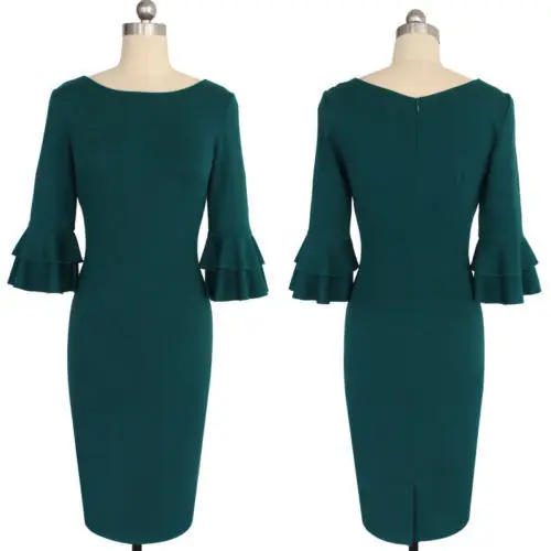 Новое Женское осеннее элегантное облегающее платье футляр 3/4 с расклешенными