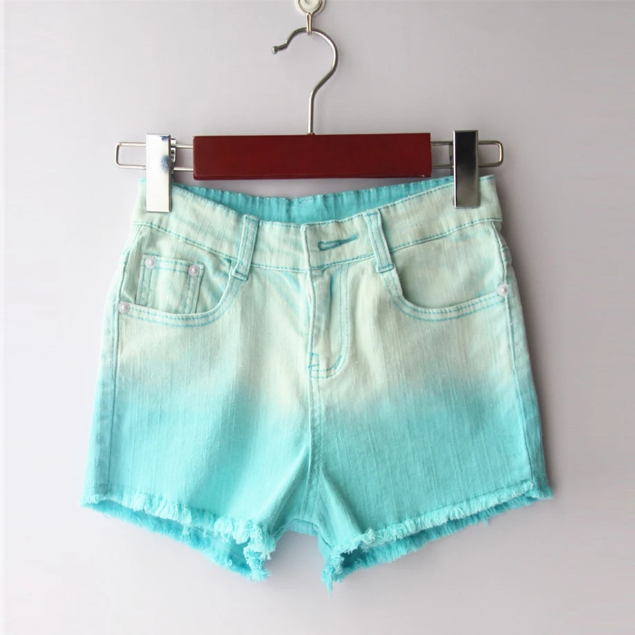 Джинсовые шорты для молодых женщин летние джинсовые ярких цветов с градиентом