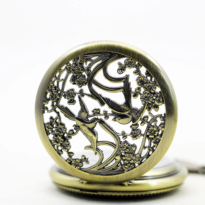 Antique Flying Bird Couple Hollow Relief Mechanical Pocket Watch Vintage Gentleman Style Accessories Pendant Necklace Clock