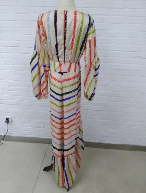 Новинка 2019 Полосатое платье русалки с рукавом фонариком женское летнее