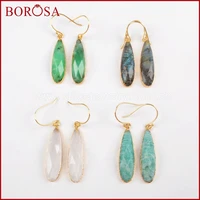 borosa 5pairs gold color teardrop white quartz crystal labradorite faceted charms dangle earrings gems jewelry for women g1524 e