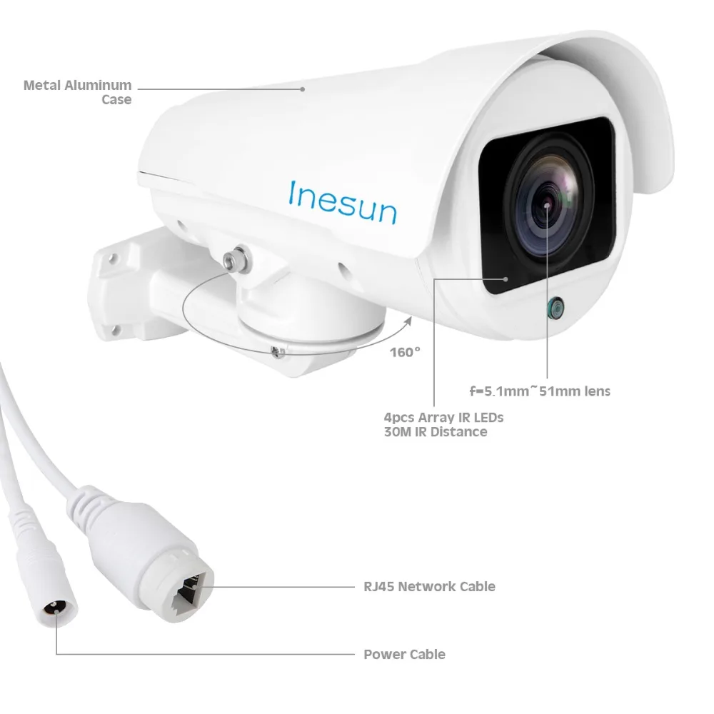 Inesun наружная HD 1080P 2MP PTZ IP камера безопасности 4X/10X зум Автофокус Объектив