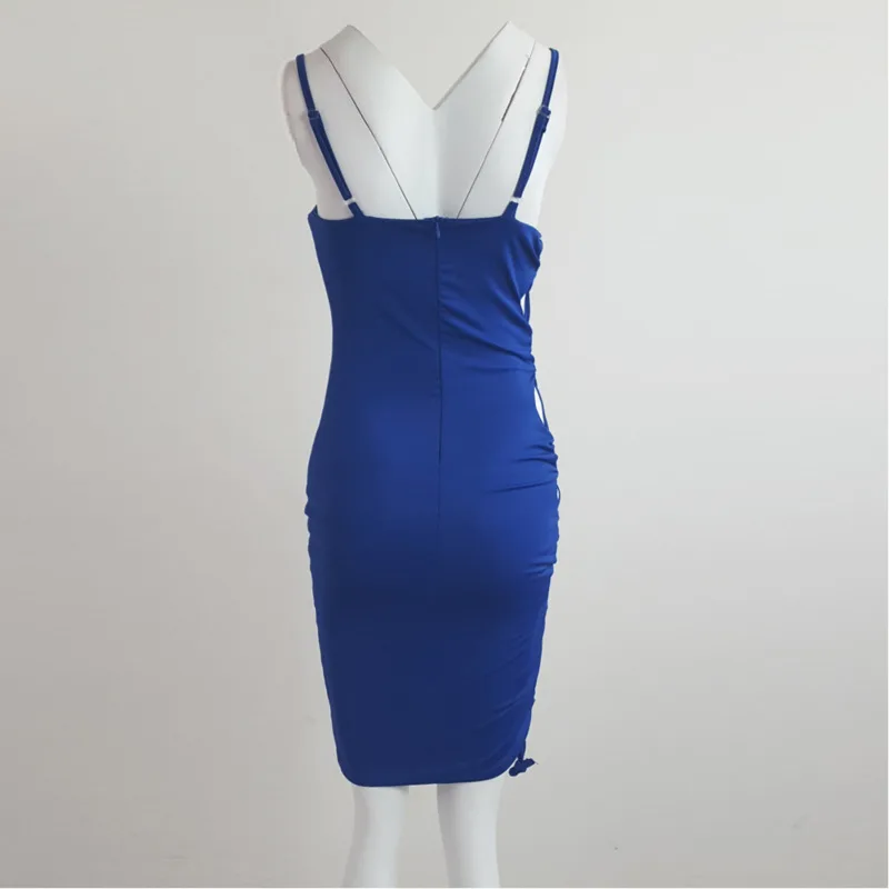 

Sexy Side Hollow Out Bodycon Dress Summer Sleeveless Plunging Neck Rope Bandage Backless Clubwear Vestido Curto wz*