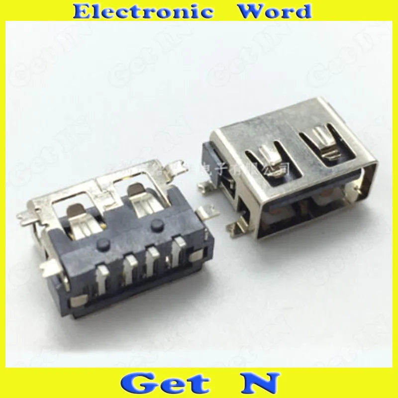 

100pcs 10mm Short Type SMD 2.0 USB Female Socket Jacks 4DIP without Edge Curl USB Female Connectors
