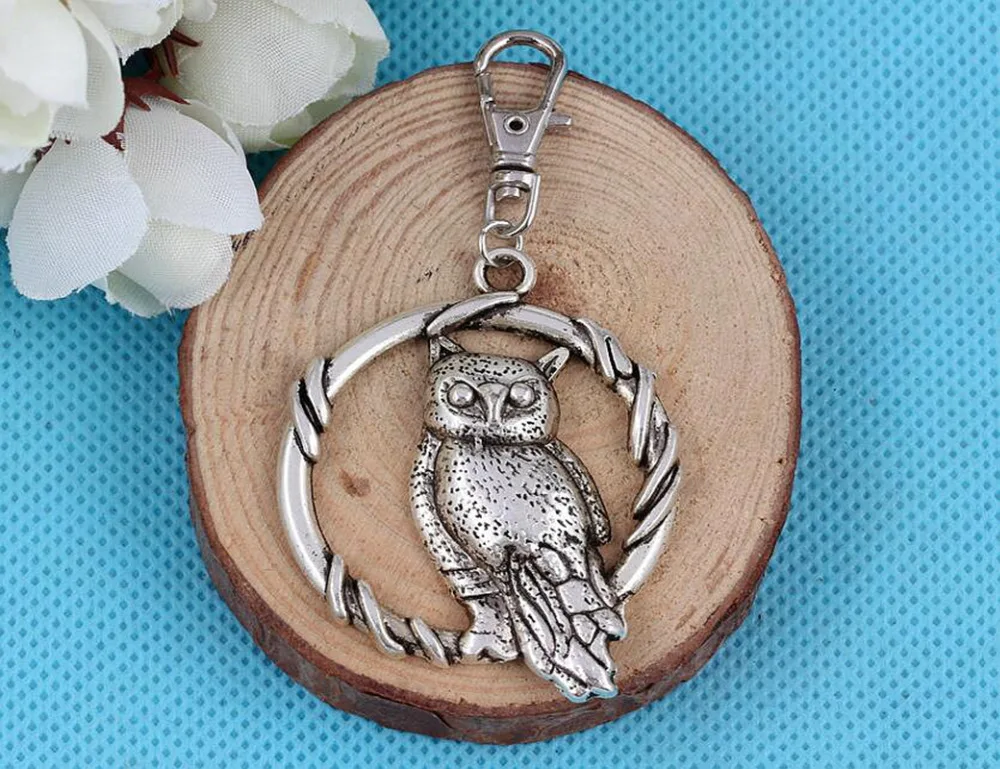 

Owl Keychain Ring Vintage Silver Charm For Keys Car Key Ring DIY Bag Handbag Gift Accessories Jewelry Key Chains 10PCS A447