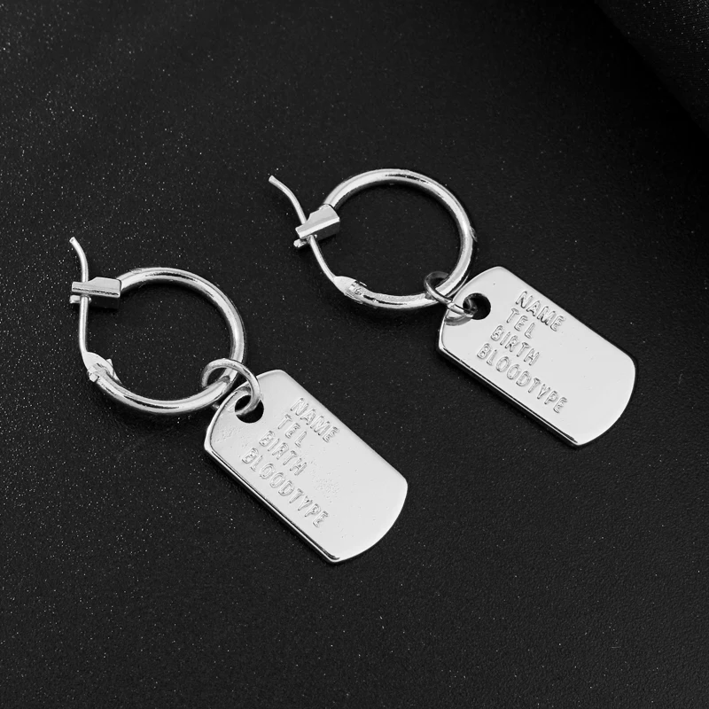 1pair Punk Letter Dog Tag Small Pendant Hoop Earrings For Women Personality Hip Hop Gold Color Jewelry E565 | Украшения и