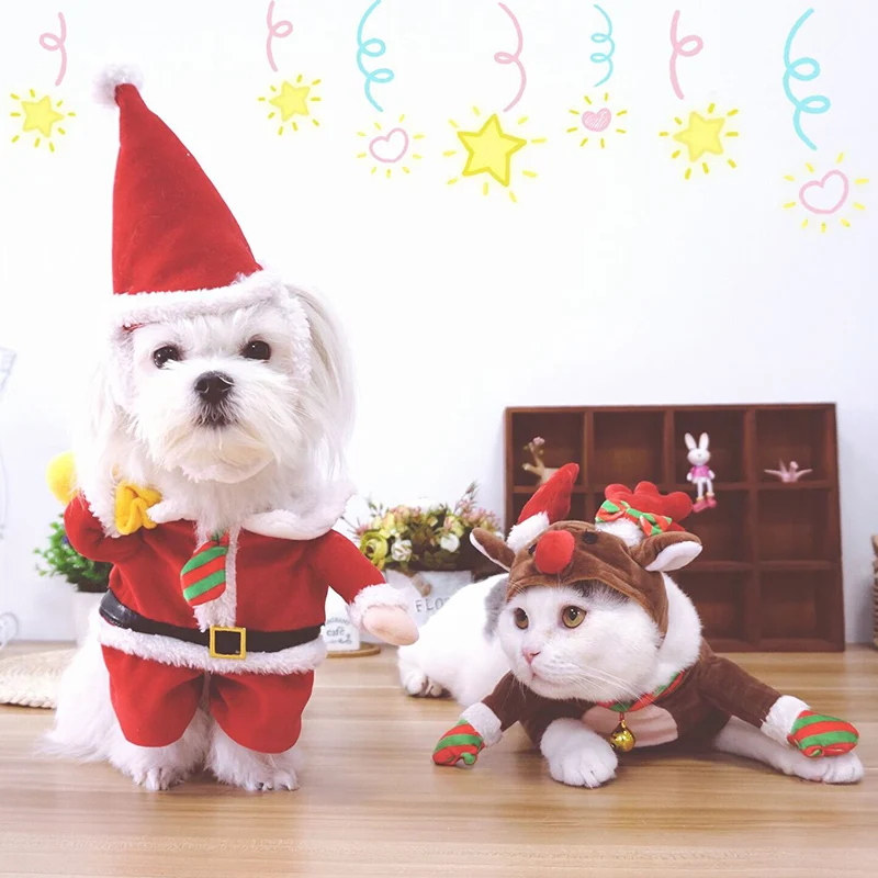 Очаровательны Собака Костюмы для кошек x'mas Санта Клаус/Лось Косплэй костюм