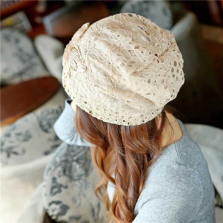 Новые женские с кружевными цветами женская шапка женский весна-осень тонкий