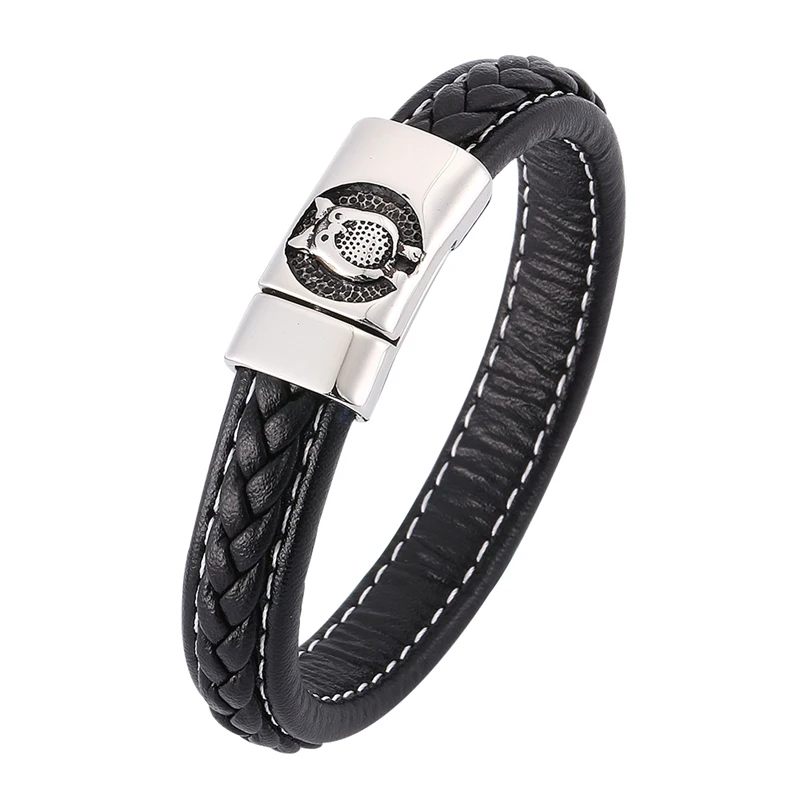 

Punk Men Jewelry Trendy Black Leather Bracelet Male Stainless Steel Owl Bracelet Magnet Buckle Leather Wristband Vintage SP0359