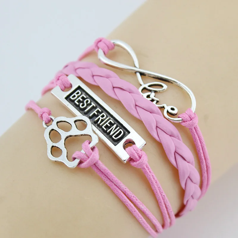 Infinity Love Bestfriend & Dog Paw браслет с подвесками ручная работа кожаный плетеный подарит