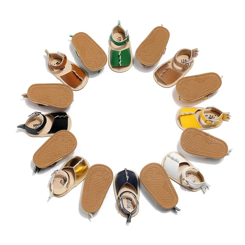 Сандалии детские из ПУ кожи однотонные на плоской резиновой подошве