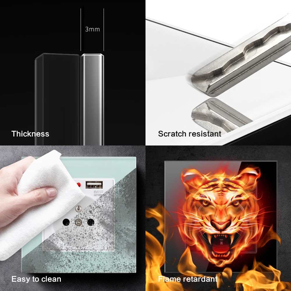 SRAN французский стандарт электрическая розетка с USB настенный мощность стекло