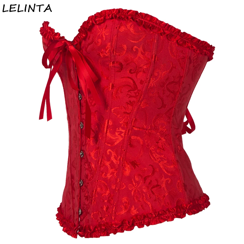 LELINTA женский атласный жаккардовый сексуальный корсет на шнуровке с косточками на талии, Бюстье размера плюс S-6XL топ в готическом стиле корсетный корсет