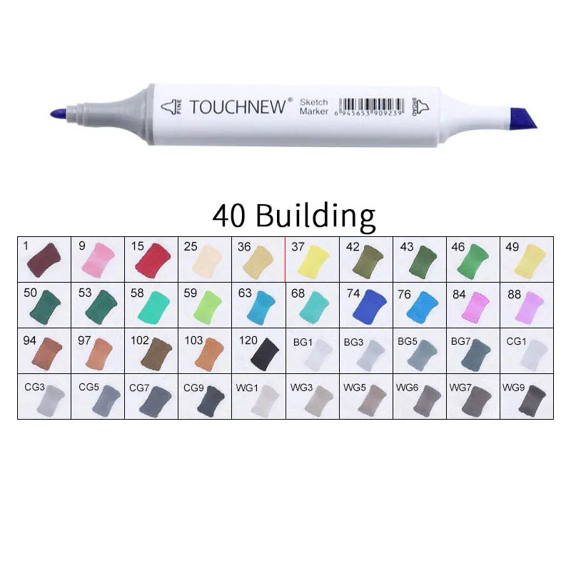 white 40 Building Touchnew Набор цветных копировальных маркеров спиртовые ручки, маркеры для рисования товары для рукоделия кисть манга для рисования акриловый дизайнерский набор ручек для студентов - Цвет: white 40 Building