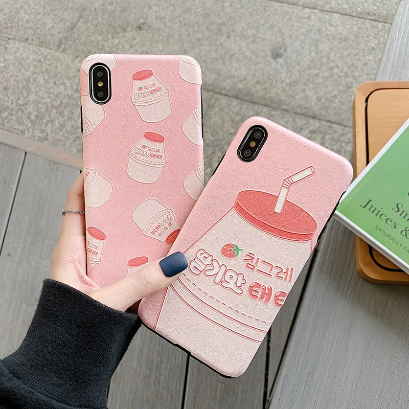 Ins молоко клубника напиток iphonexs телефон чехол iphone7/8 плюс весело iphoneXSMAX шелк