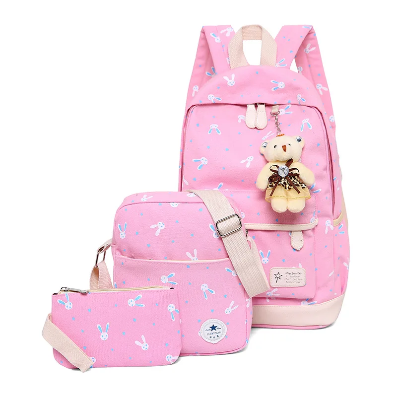 pink 3 шт./компл. печати школьные ранцы Для женщин рюкзак школьный модная детская одежда милые рюкзаки для детей для школы Mochila - Цвет: pink