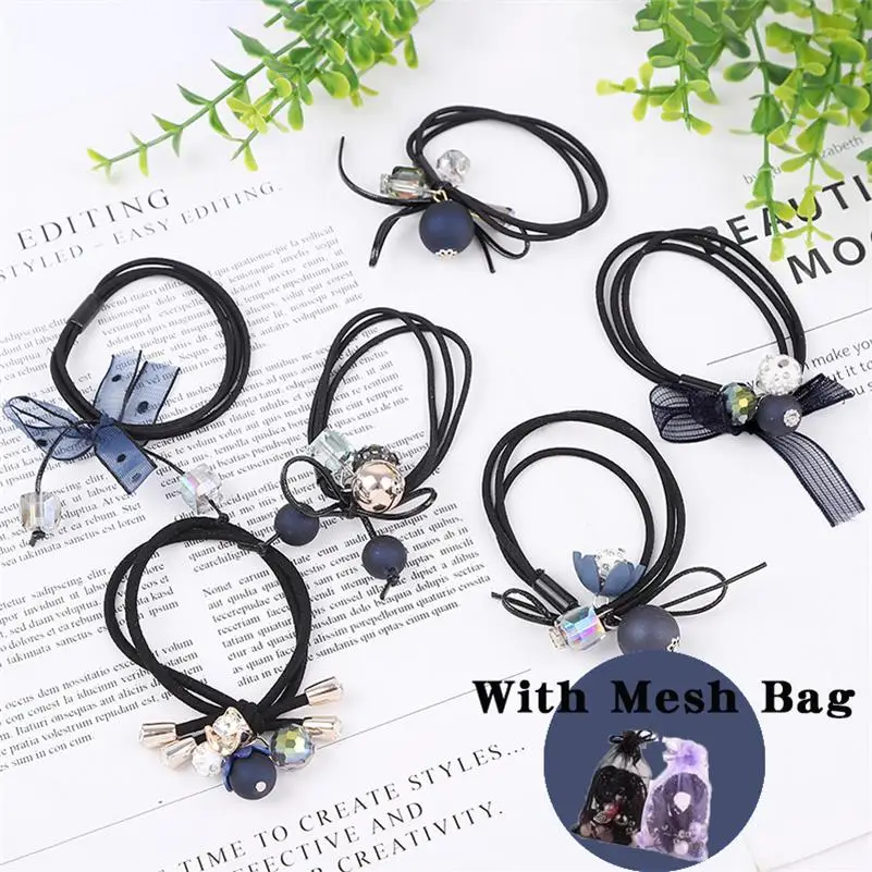 

6PCS/SET Novelty Blue Sea Crystal Elastic Hair Bands For Girl Handmade Headband Scrunchy Kids Hair Accessories Set For Women