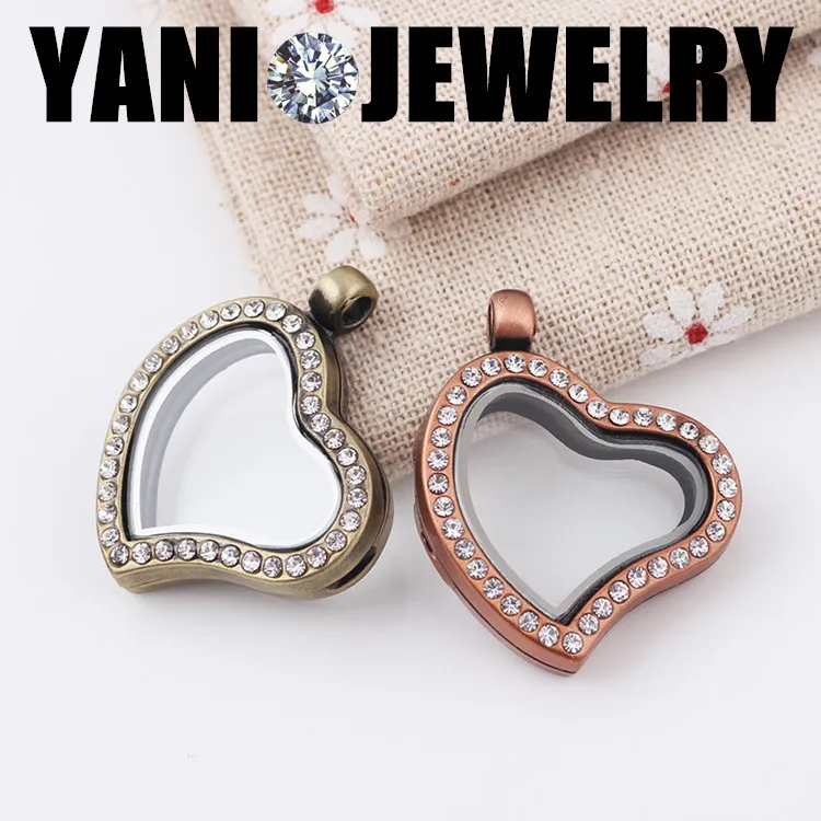 10 шт./лот медальон с бронзовым покрытием из горного хрусталя в форме сердца