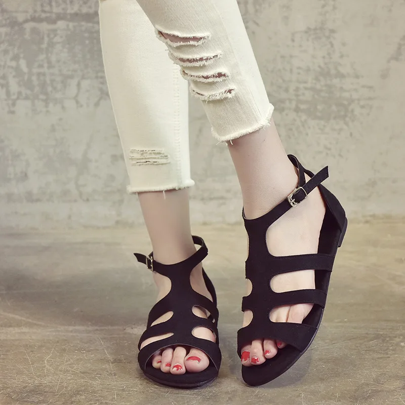 New Leopard Gladiator Women Hollow Flat Sandals Ladies Summer Slip on Cover Heel Buckle Slippers Shoes Plus Size 35-43 XWZ5859 | Обувь